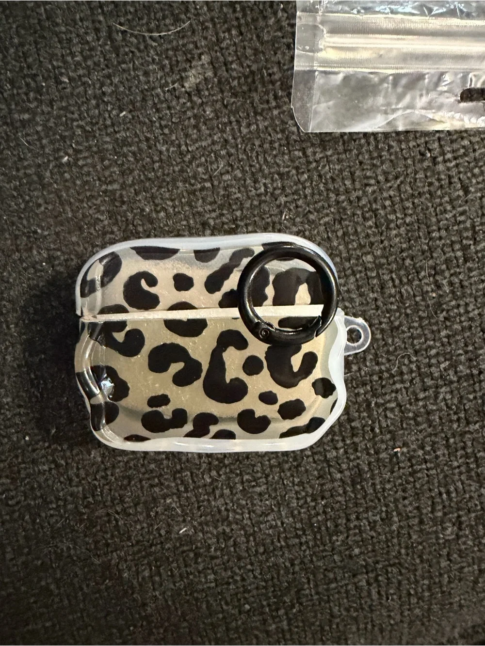 Leopard Print AirPods Pro Case with Keyring - Black and Cream